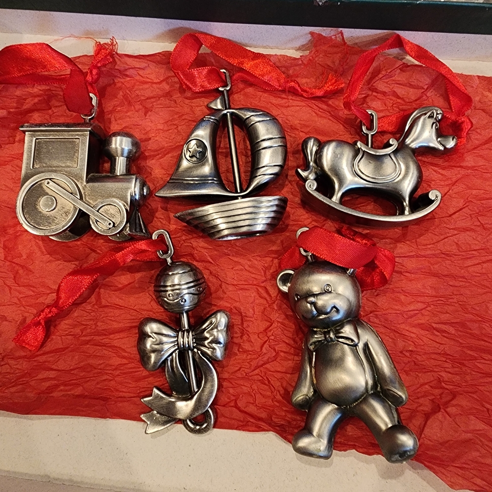 Silver Holiday Ornaments Set